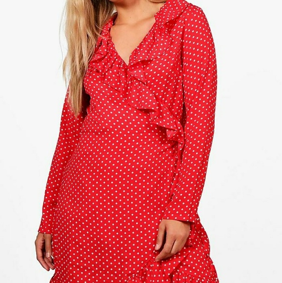 boohoo red spotty dress